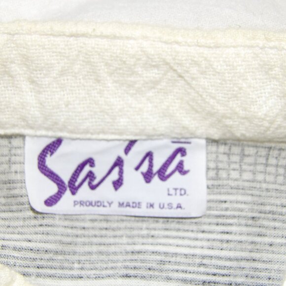 Vintage Women's Shirt Sas'sa Black and White with Sheer Black Sleeves L-XL - Picture 5 of 5